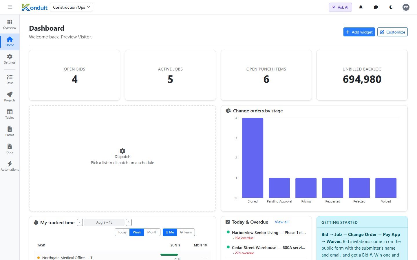 Specialty Trade Contractor template — Live dashboard