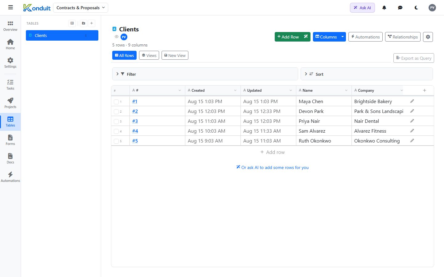 Contracts & Proposals template — Clients — linked records