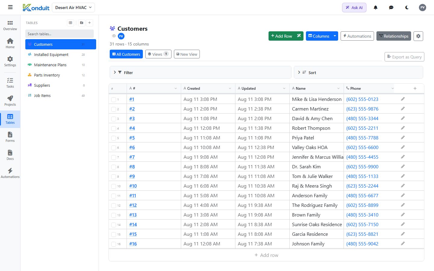 HVAC Contractor template — Customers — linked records