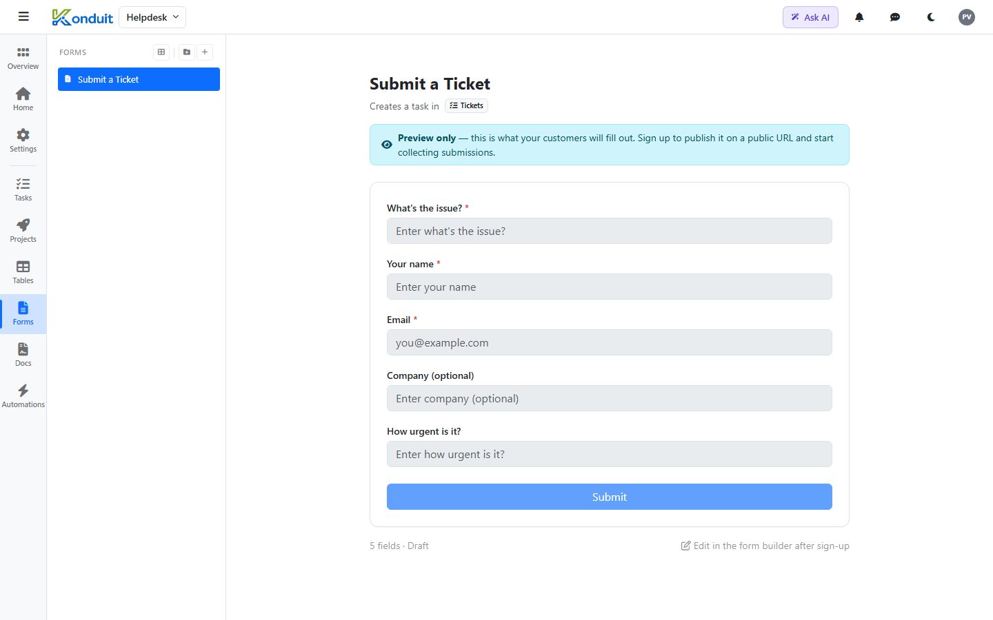 IT / MSP Helpdesk template — Submit a Ticket — public intake form