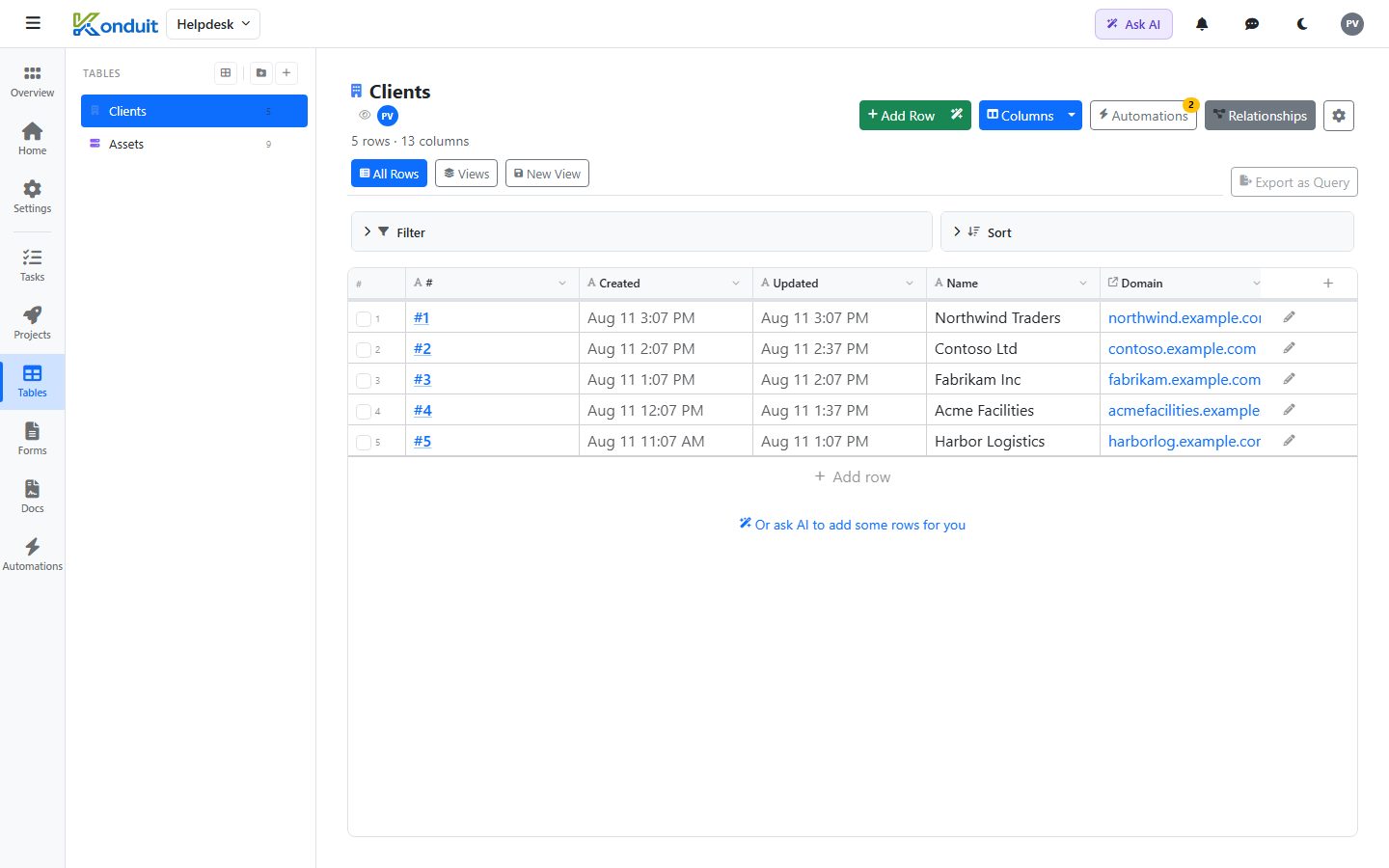 IT / MSP Helpdesk template — Clients — linked records
