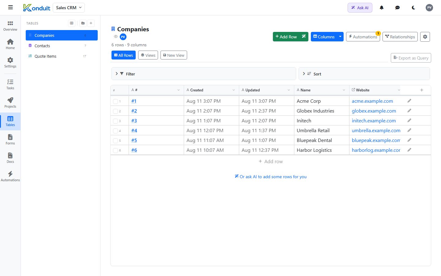 Sales CRM & Pipeline template — Companies — linked records